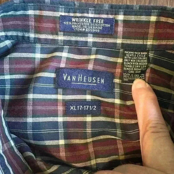 Van Heusen Men’s LS Button Down. Sz XL Burgundy-Navy Plaid - Picture 7 of 7